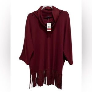 NWT Terre Bleue women’s XL 3/4 sleeve cowl neck him classy sweater with fringe